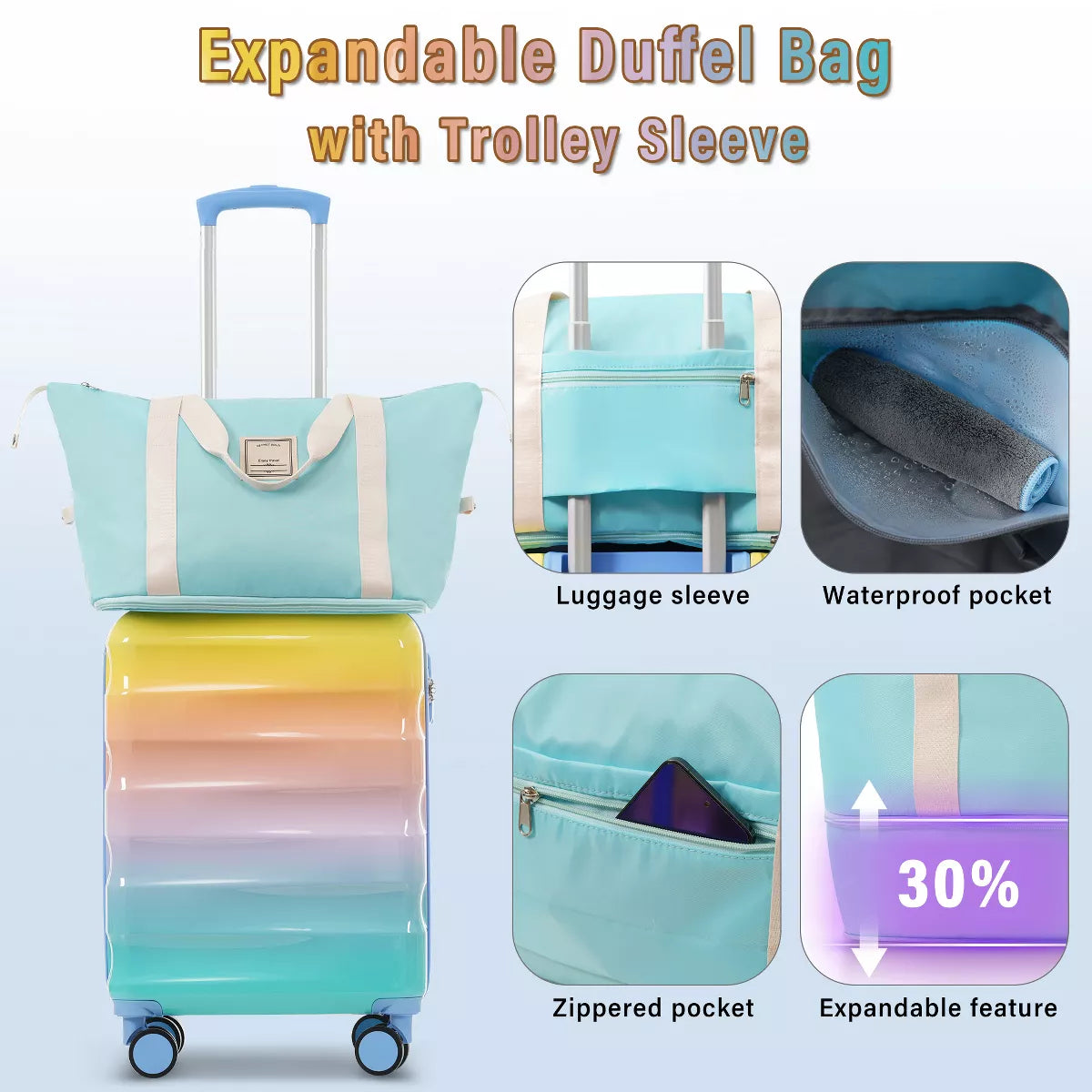 Carry-On Luggage Set with Spinner Wheels, TSA Lock & Cup Holder