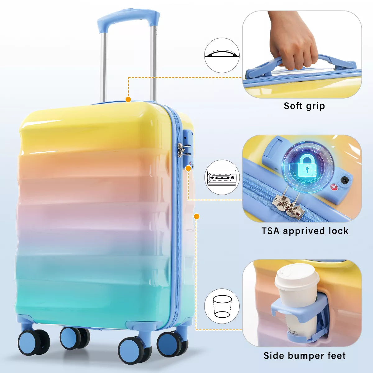 Carry-On Luggage Set with Spinner Wheels, TSA Lock & Cup Holder