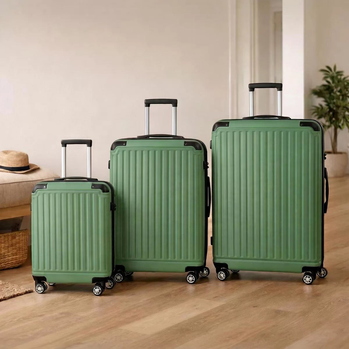 3-Piece ABS Hardside Luggage Set 20/24/28" with Spinner Wheels & TSA Lock