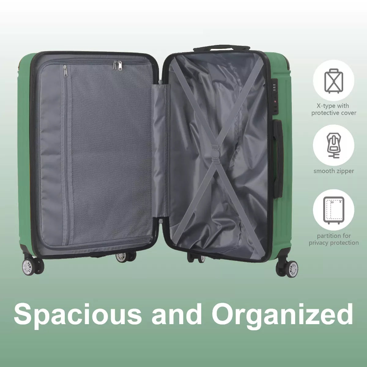 3-Piece ABS Hardside Luggage Set 20/24/28" with Spinner Wheels & TSA Lock