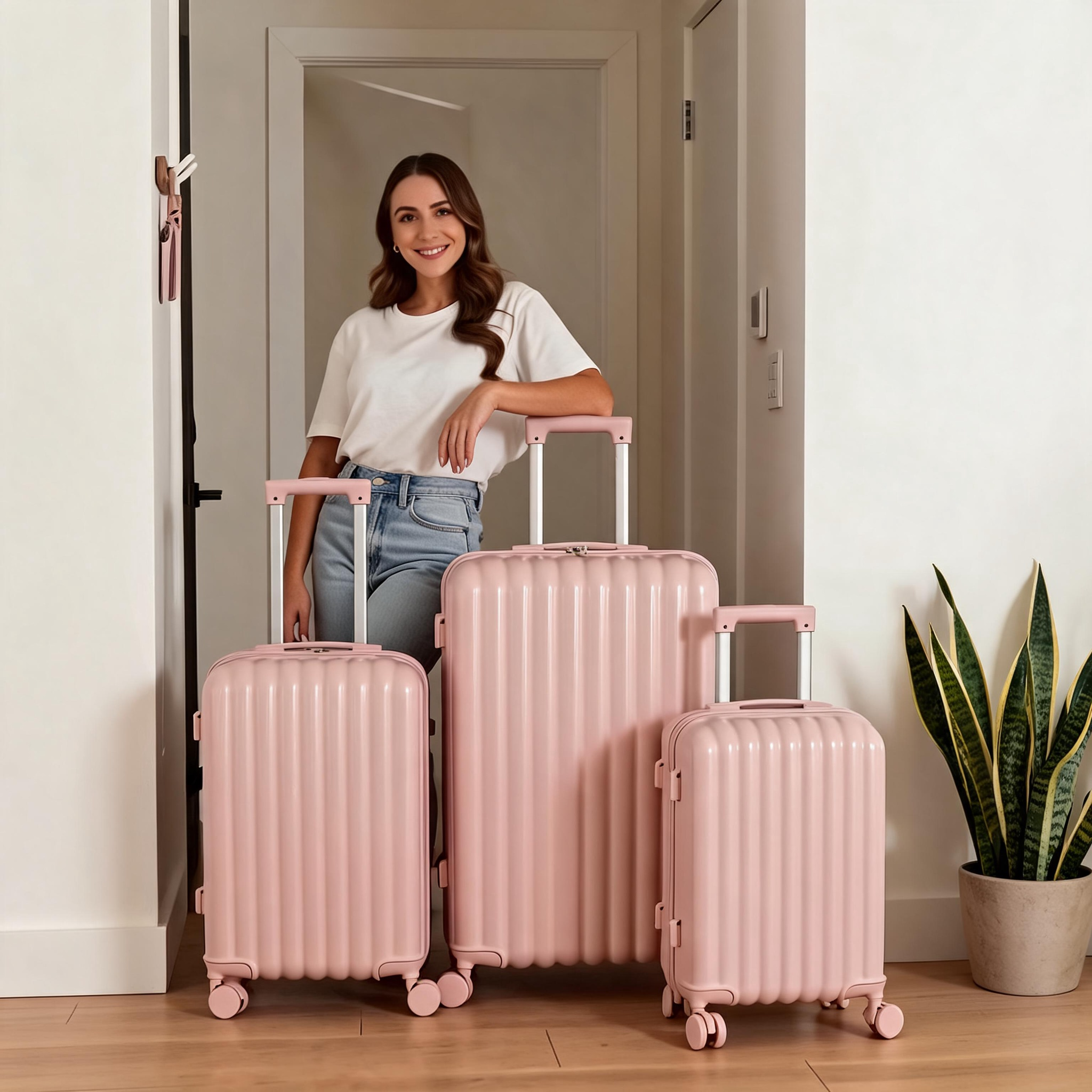 3-Piece ABS Spinner Luggage Set with USB Cup Holder & Phone Stand
