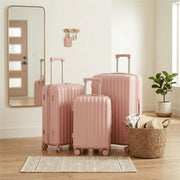 3-Piece ABS Spinner Luggage Set with USB Cup Holder & Phone Stand