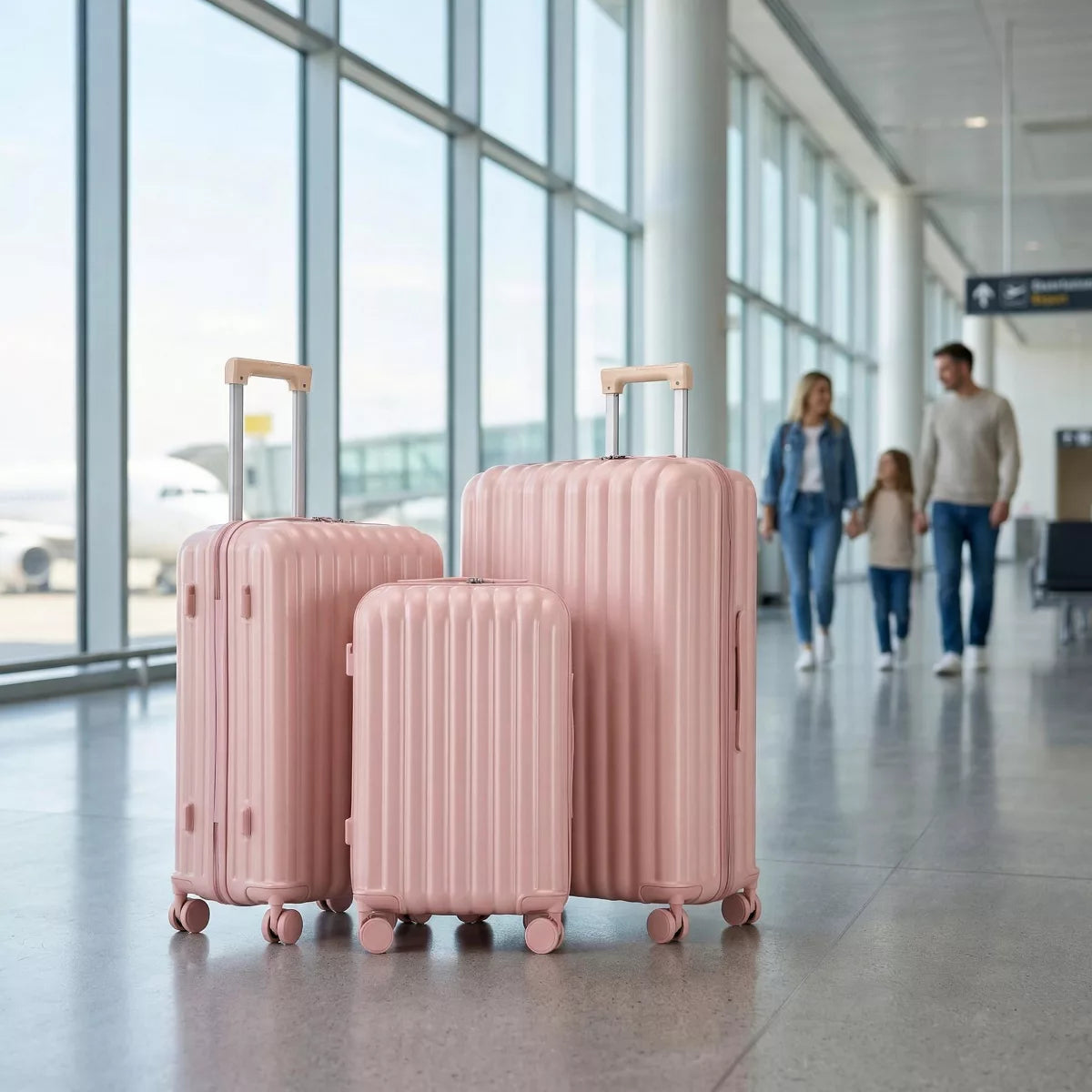 3-Piece ABS Spinner Luggage Set with USB Cup Holder & Phone Stand