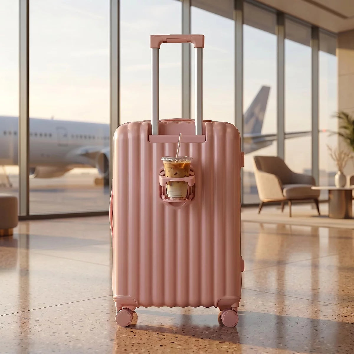 3-Piece ABS Spinner Luggage Set with USB Cup Holder & Phone Stand