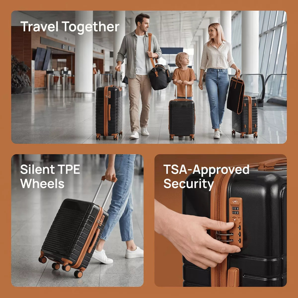 5-Piece PP Luggage Set with TSA Lock & Silent Spinner Wheels