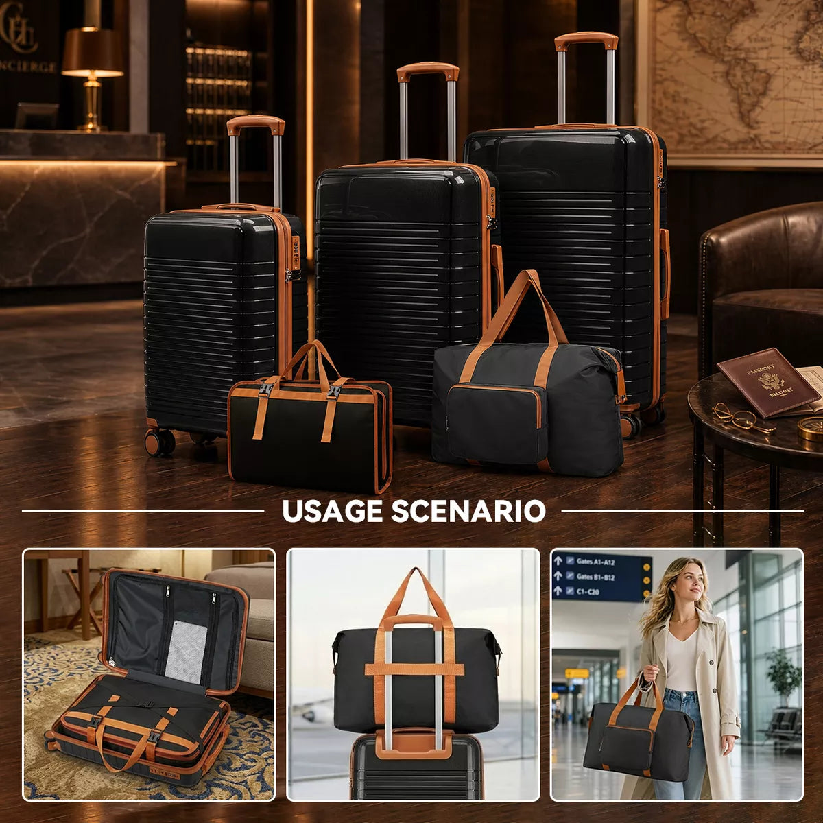 5-Piece PP Luggage Set with TSA Lock & Silent Spinner Wheels