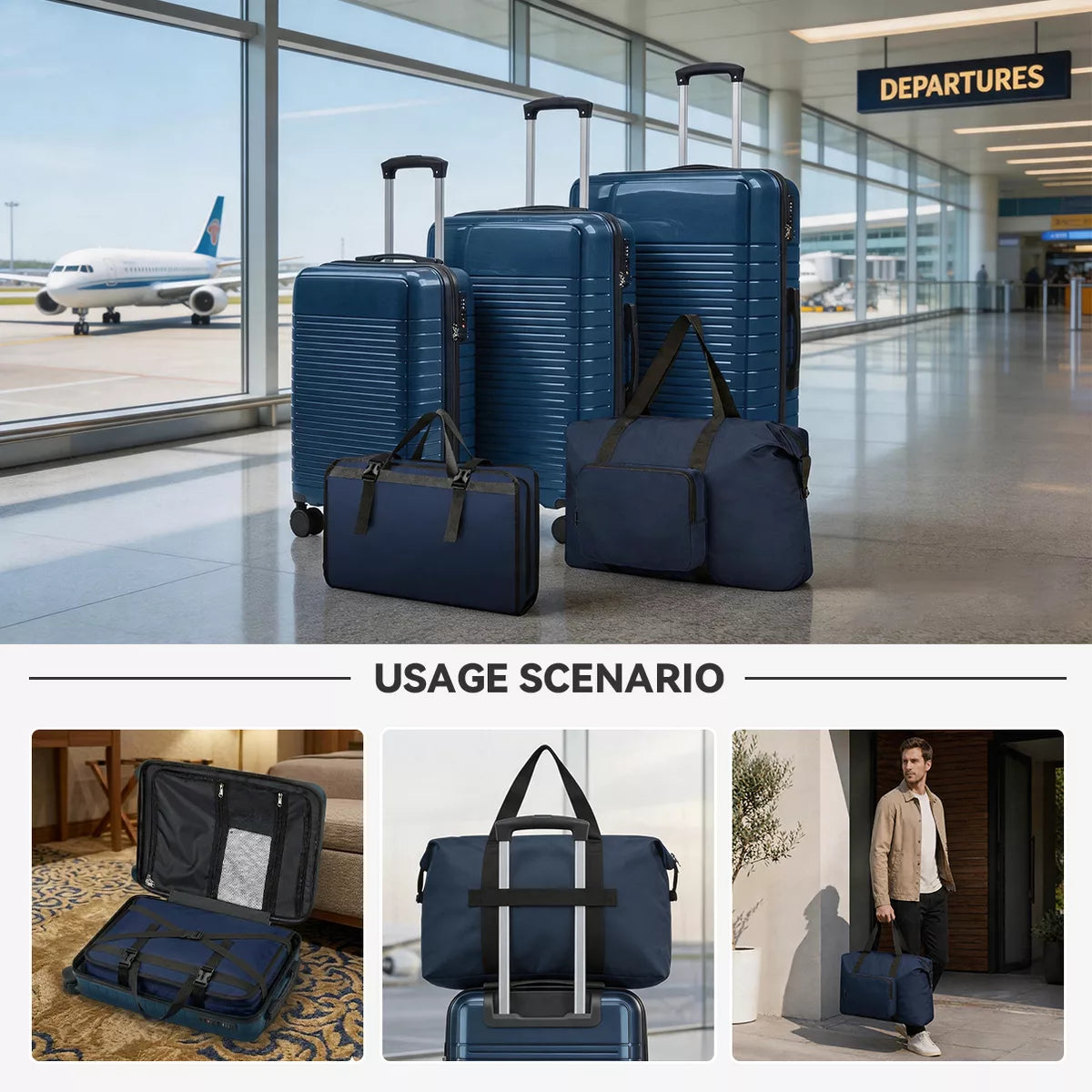 5-Piece PP Luggage Set with TSA Lock & Silent Spinner Wheels