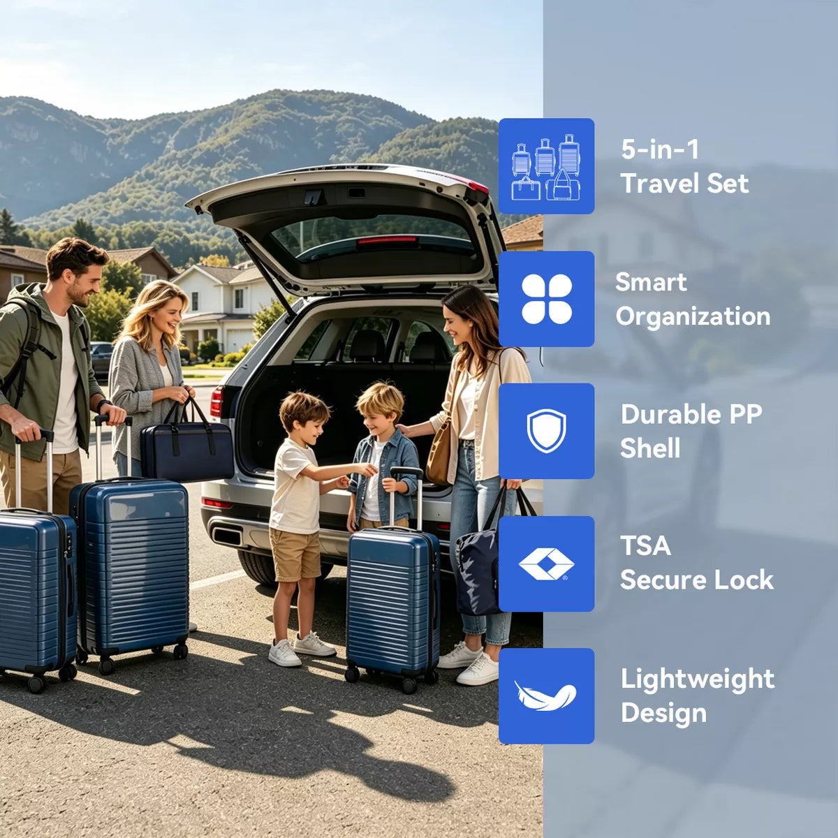5-Piece PP Luggage Set with TSA Lock & Silent Spinner Wheels
