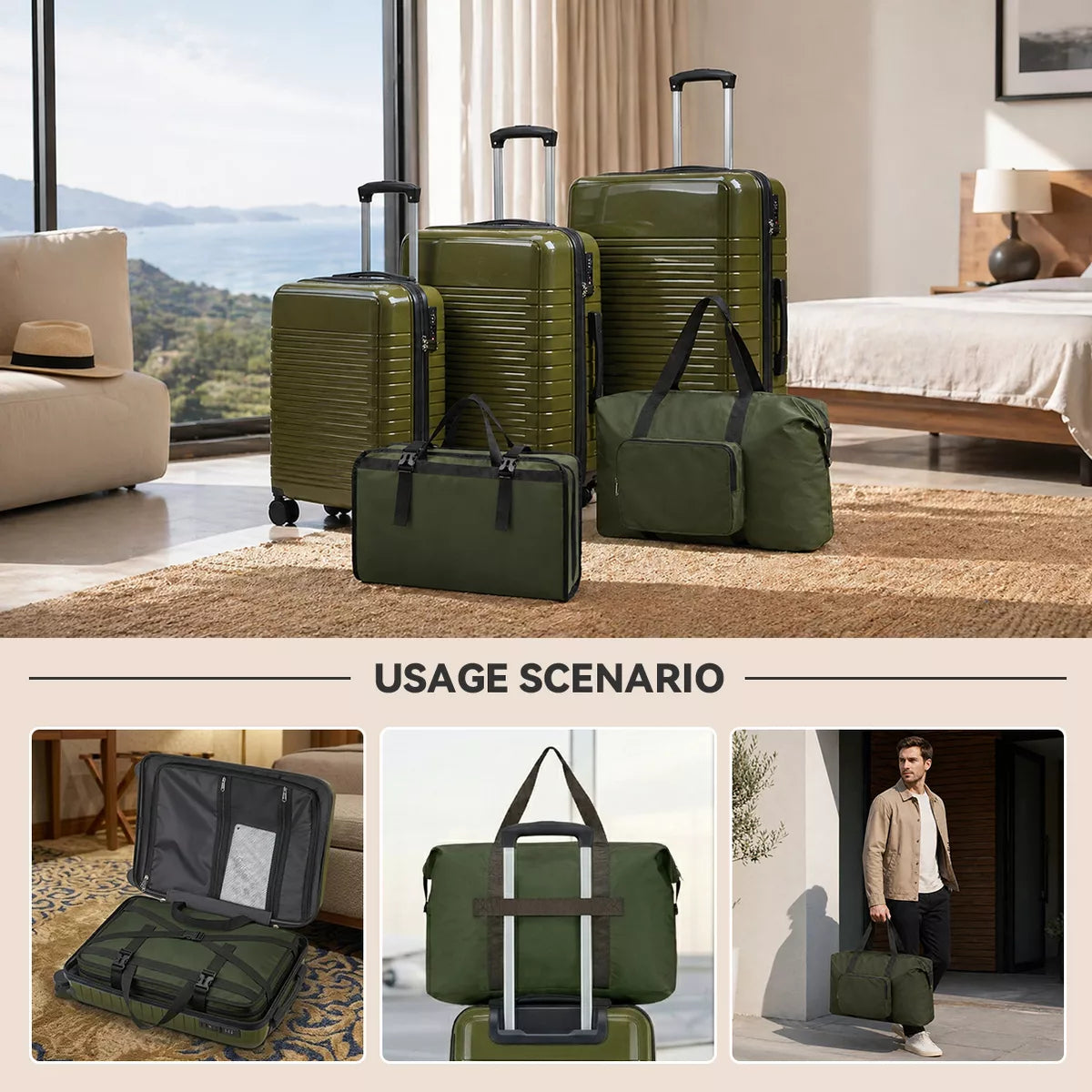 5-Piece PP Luggage Set with TSA Lock & Silent Spinner Wheels