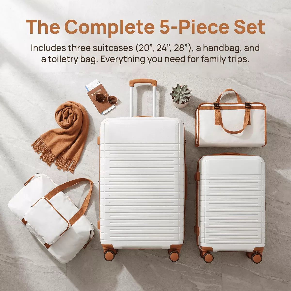 5-Piece PP Luggage Set with TSA Lock & Silent Spinner Wheels