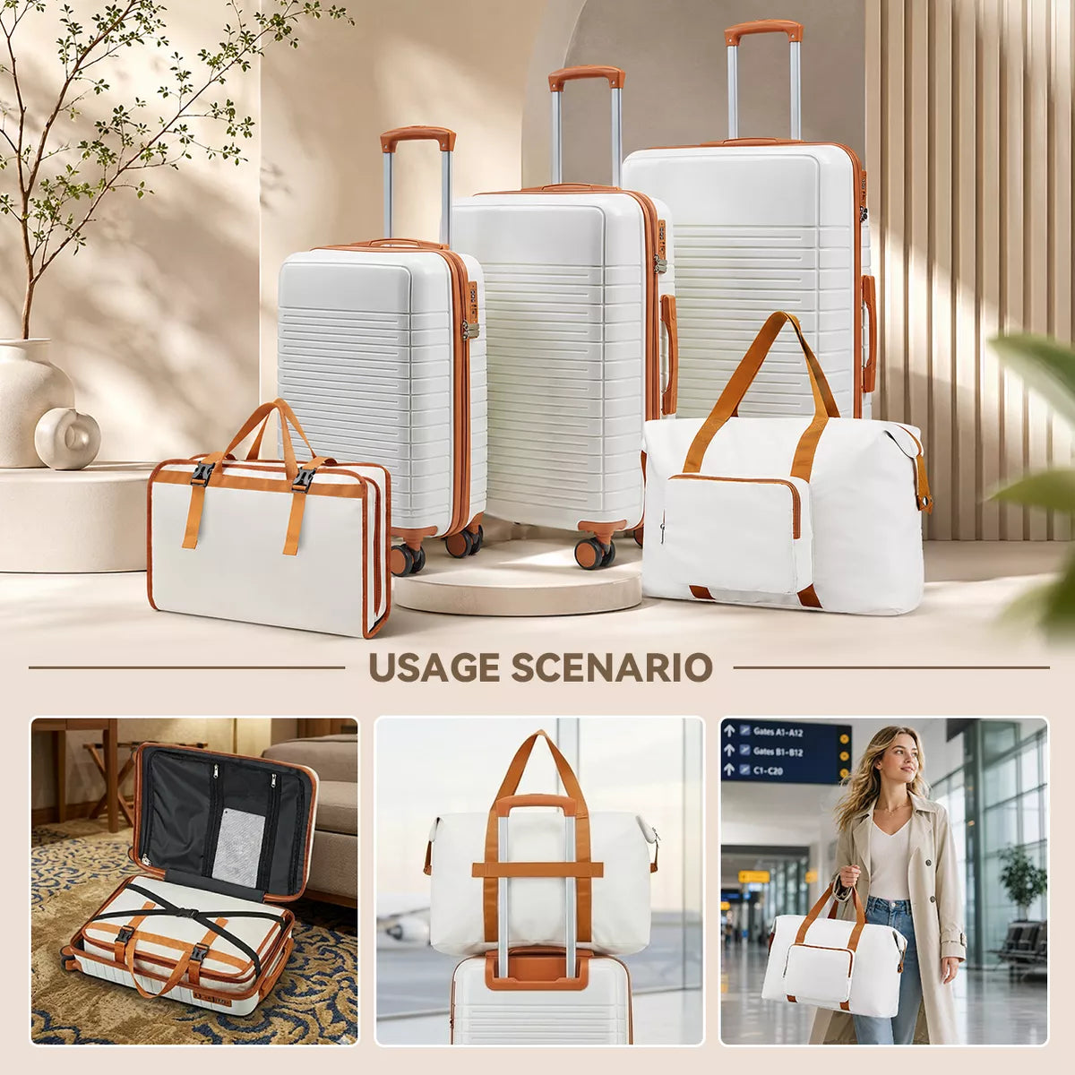 5-Piece PP Luggage Set with TSA Lock & Silent Spinner Wheels