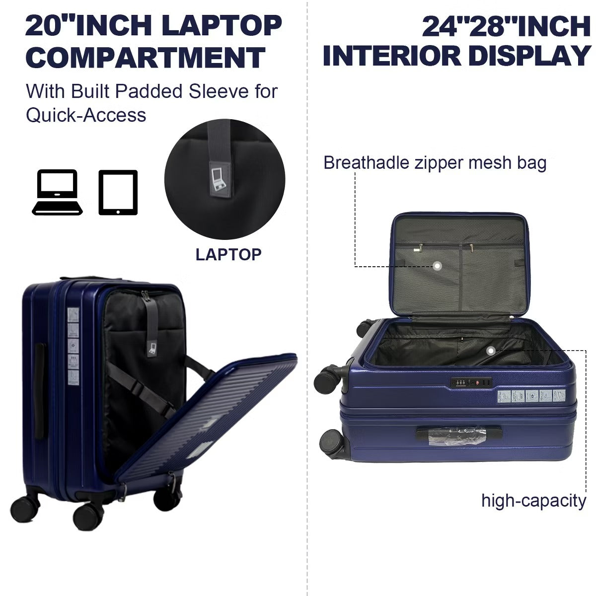 Front Opening Luggage Set with TSA Lock, Expandable Hardshell Suitcases
