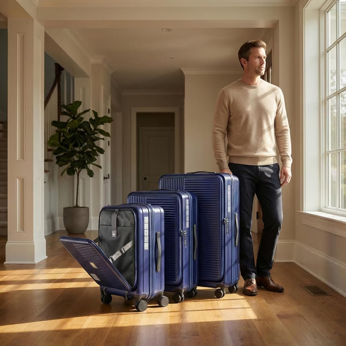 Front Opening Luggage Set with TSA Lock, Expandable Hardshell Suitcases
