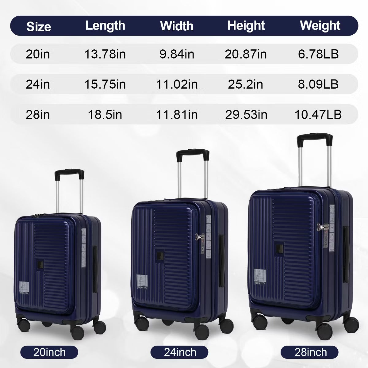 Front Opening Luggage Set with TSA Lock, Expandable Hardshell Suitcases