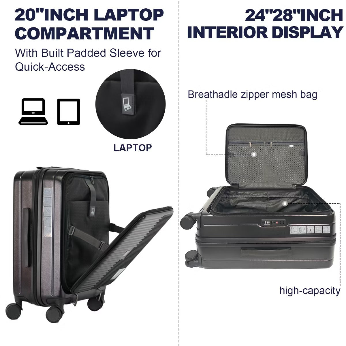 Front Opening Luggage Set with TSA Lock, Expandable Hardshell Suitcases