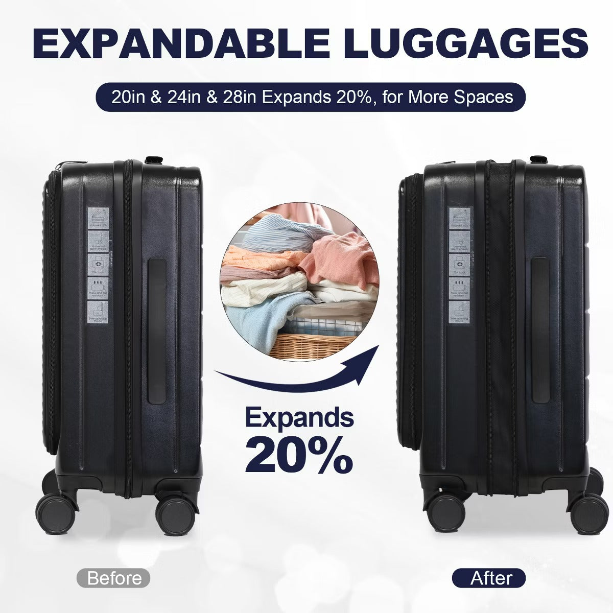 Front Opening Luggage Set with TSA Lock, Expandable Hardshell Suitcases