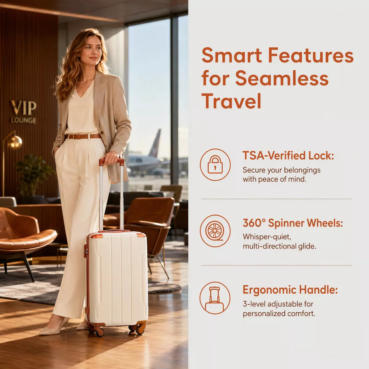 Carry On Spinner Suitcase - Lightweight ABS Hardshell with TSA Lock