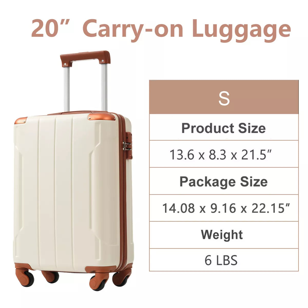 Carry On Spinner Suitcase - Lightweight ABS Hardshell with TSA Lock