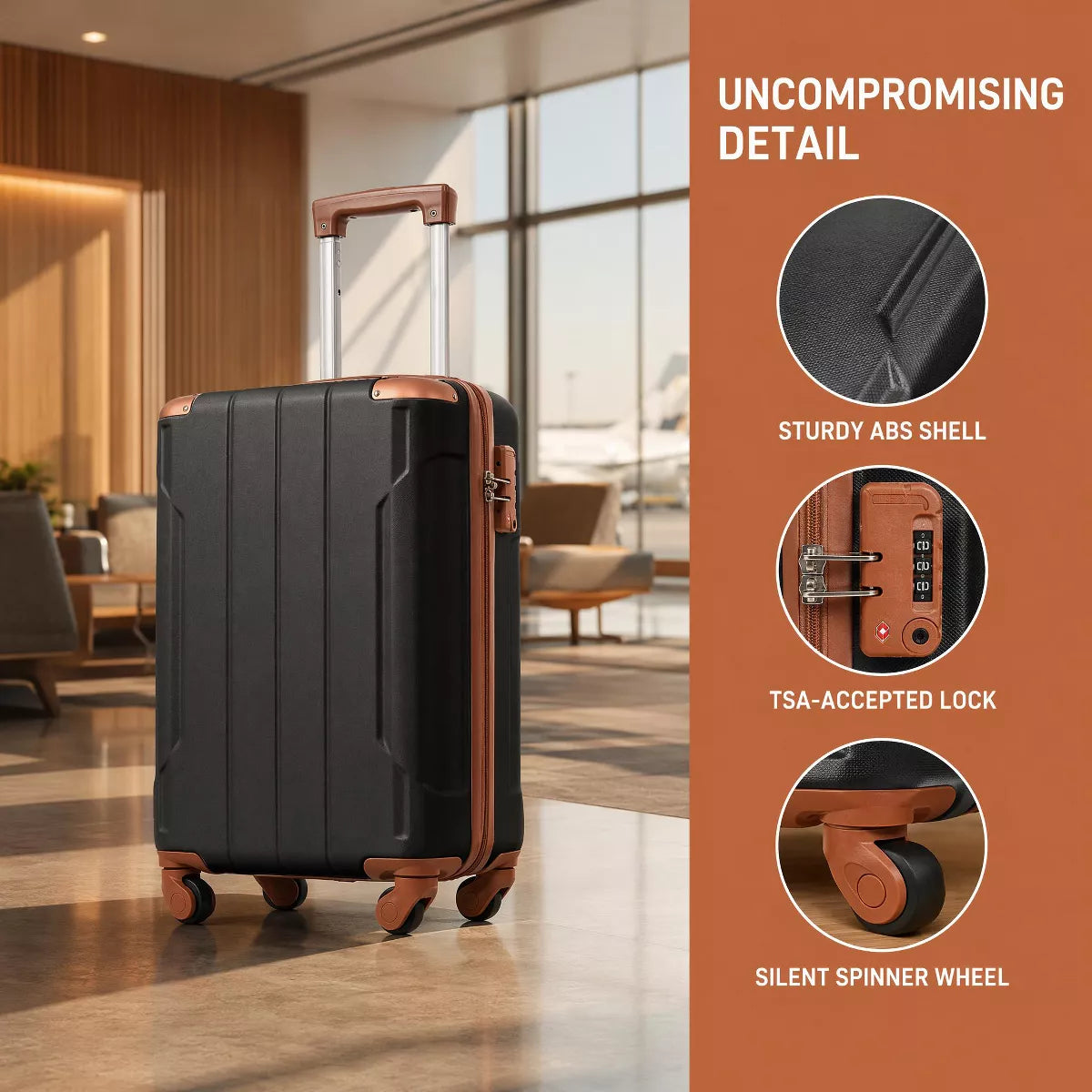 Carry On Spinner Suitcase - Lightweight ABS Hardshell with TSA Lock