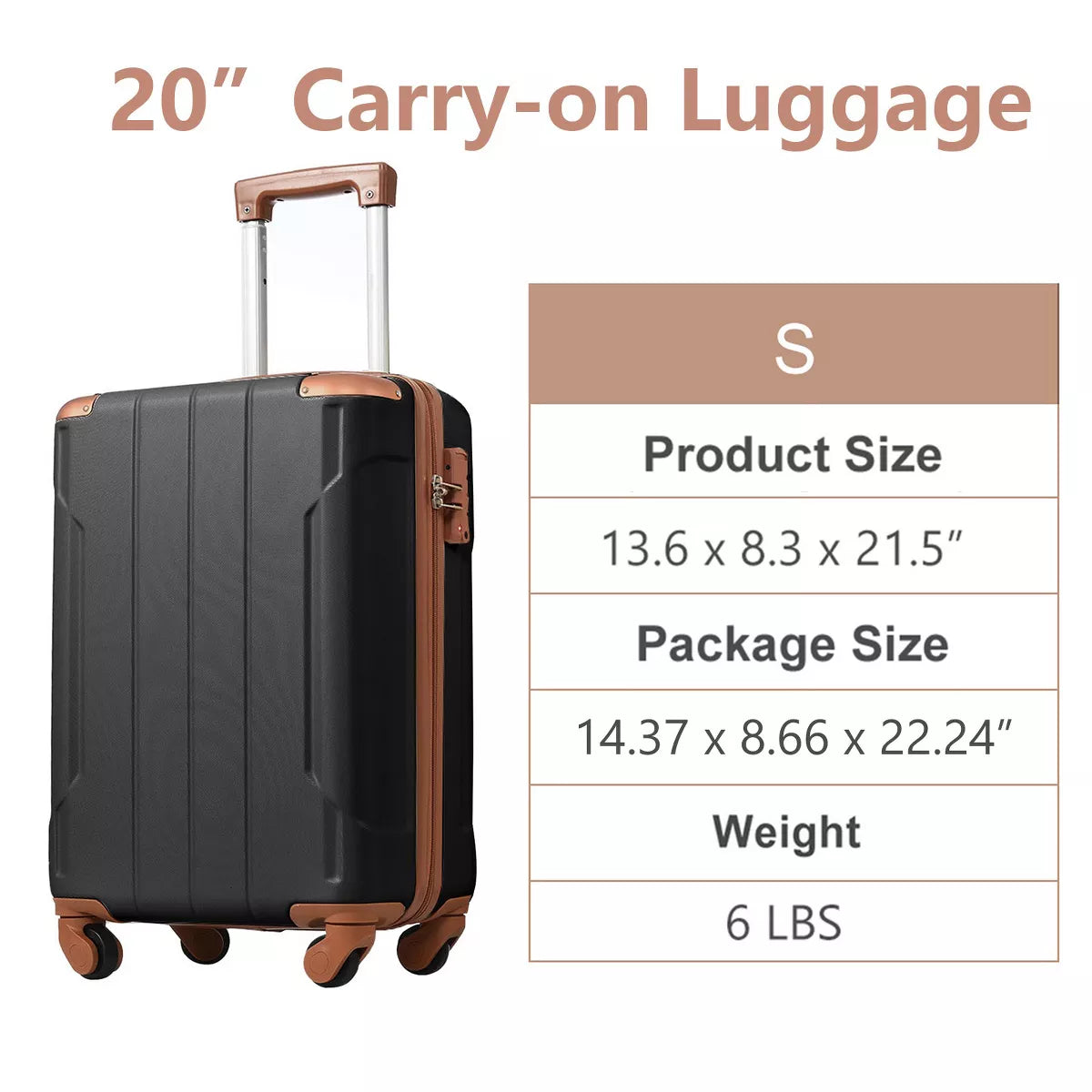 Carry On Spinner Suitcase - Lightweight ABS Hardshell with TSA Lock