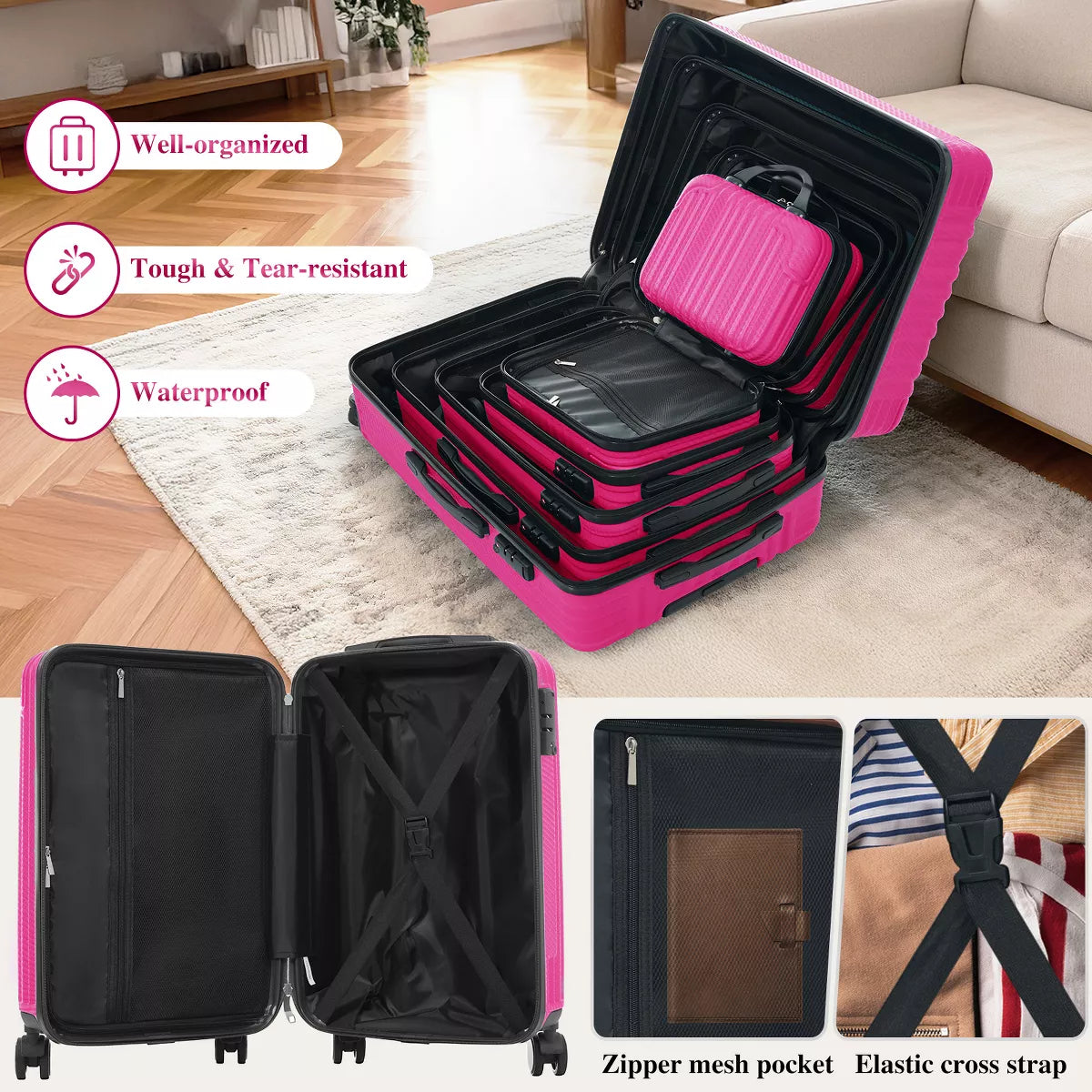 6-Piece Hardshell Luggage Set with Lightweight Spinner Suitcases
