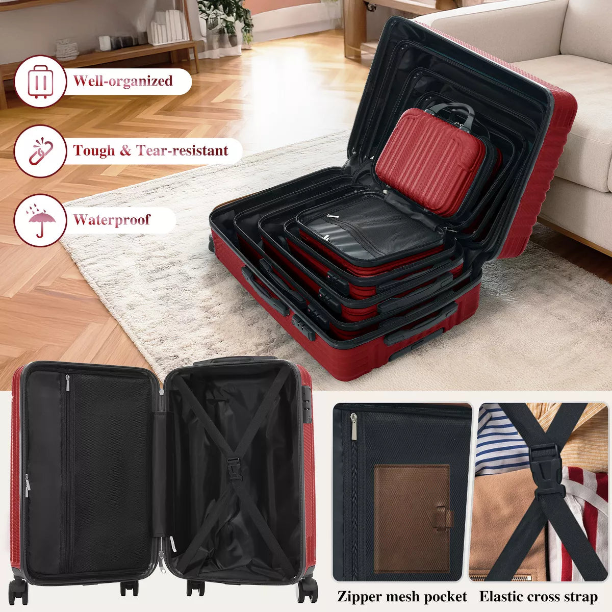 6-Piece Hardshell Luggage Set with Lightweight Spinner Suitcases