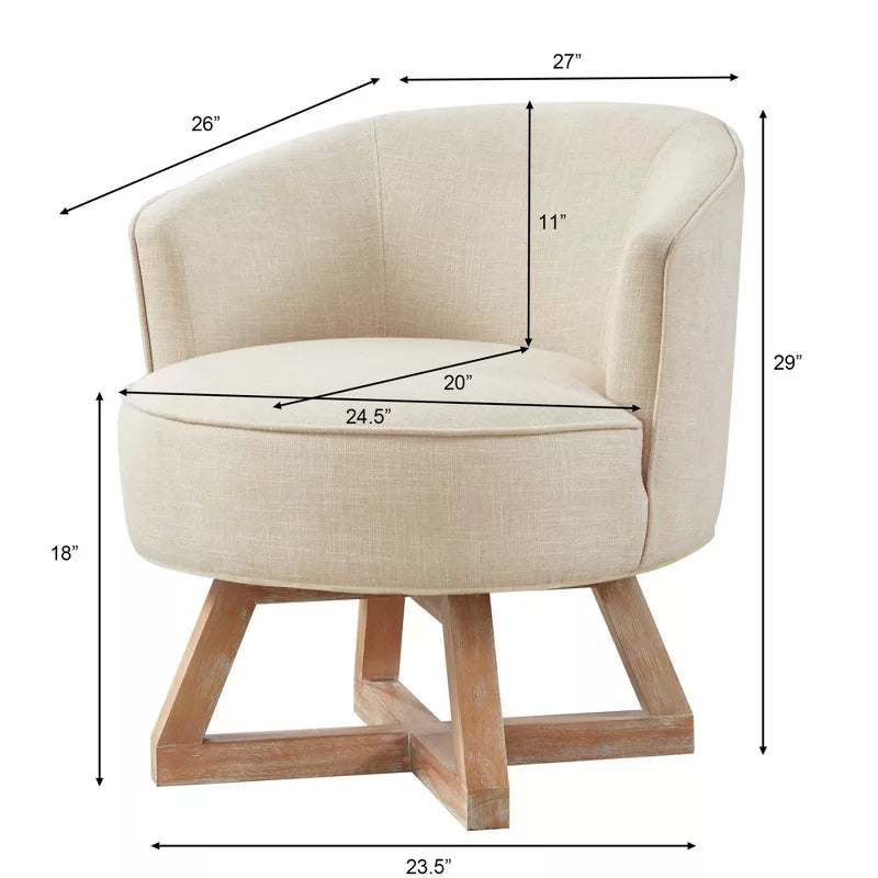 Linen Swivel Chair, 360° Rotating Accent Chair with Wooden Base for Living Room, Bedroom & Office