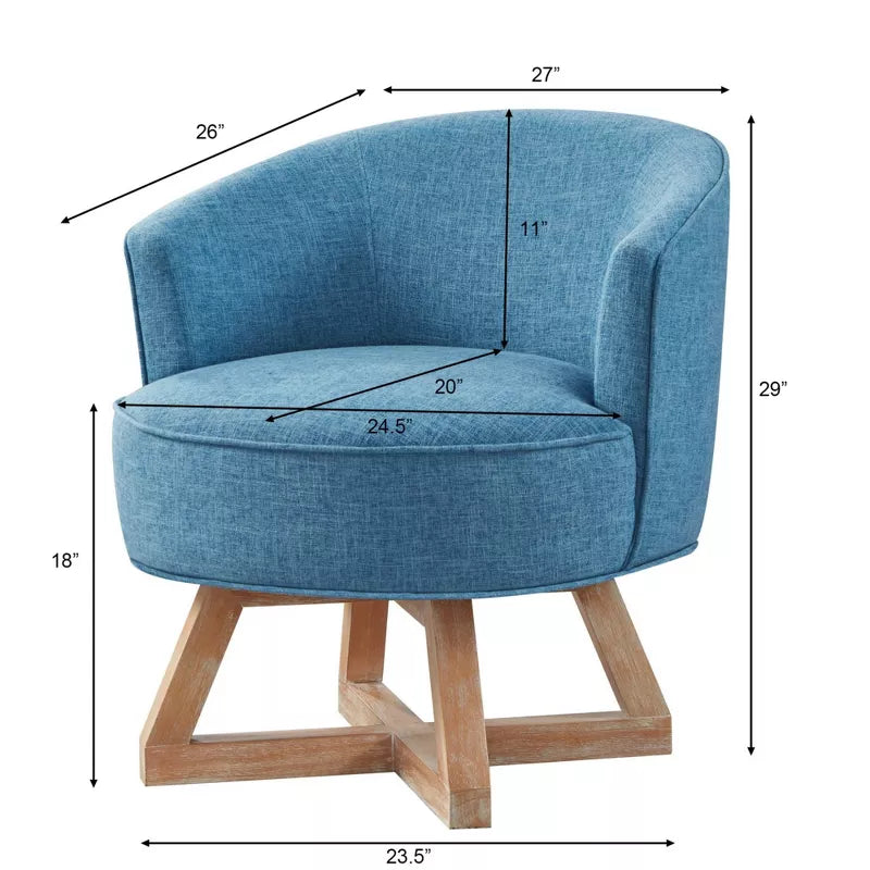 Linen Swivel Chair, 360° Rotating Accent Chair with Wooden Base for Living Room, Bedroom & Office