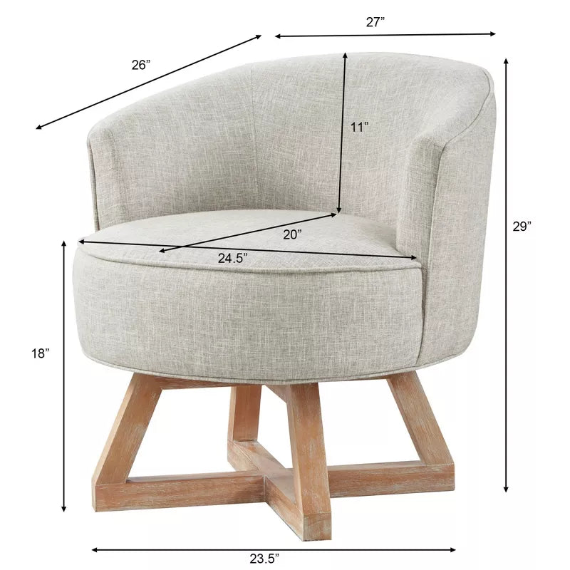 Linen Swivel Chair, 360° Rotating Accent Chair with Wooden Base for Living Room, Bedroom & Office