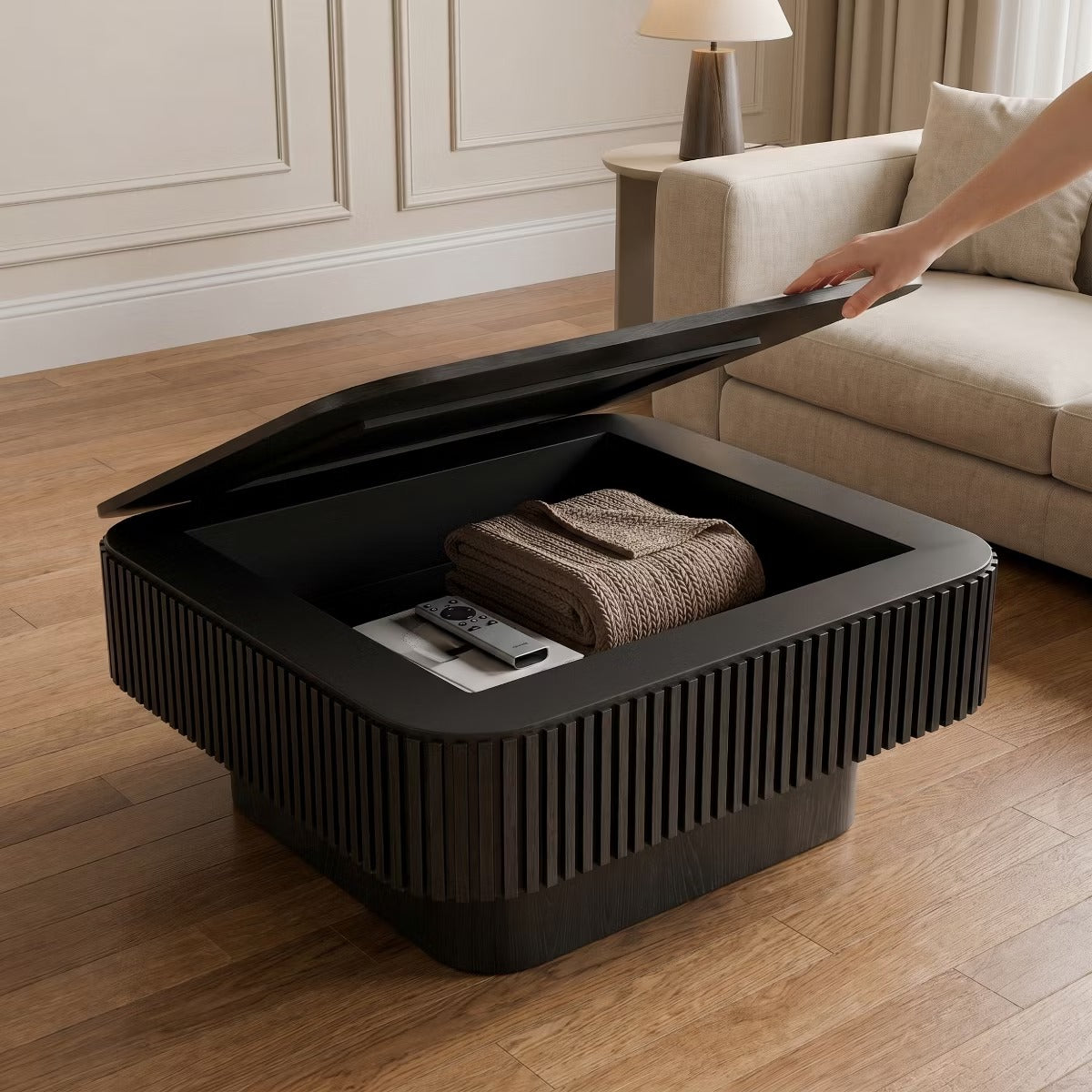 Storage Coffee Table, 31.5-Inch Square with Hidden Flip-Top Lid