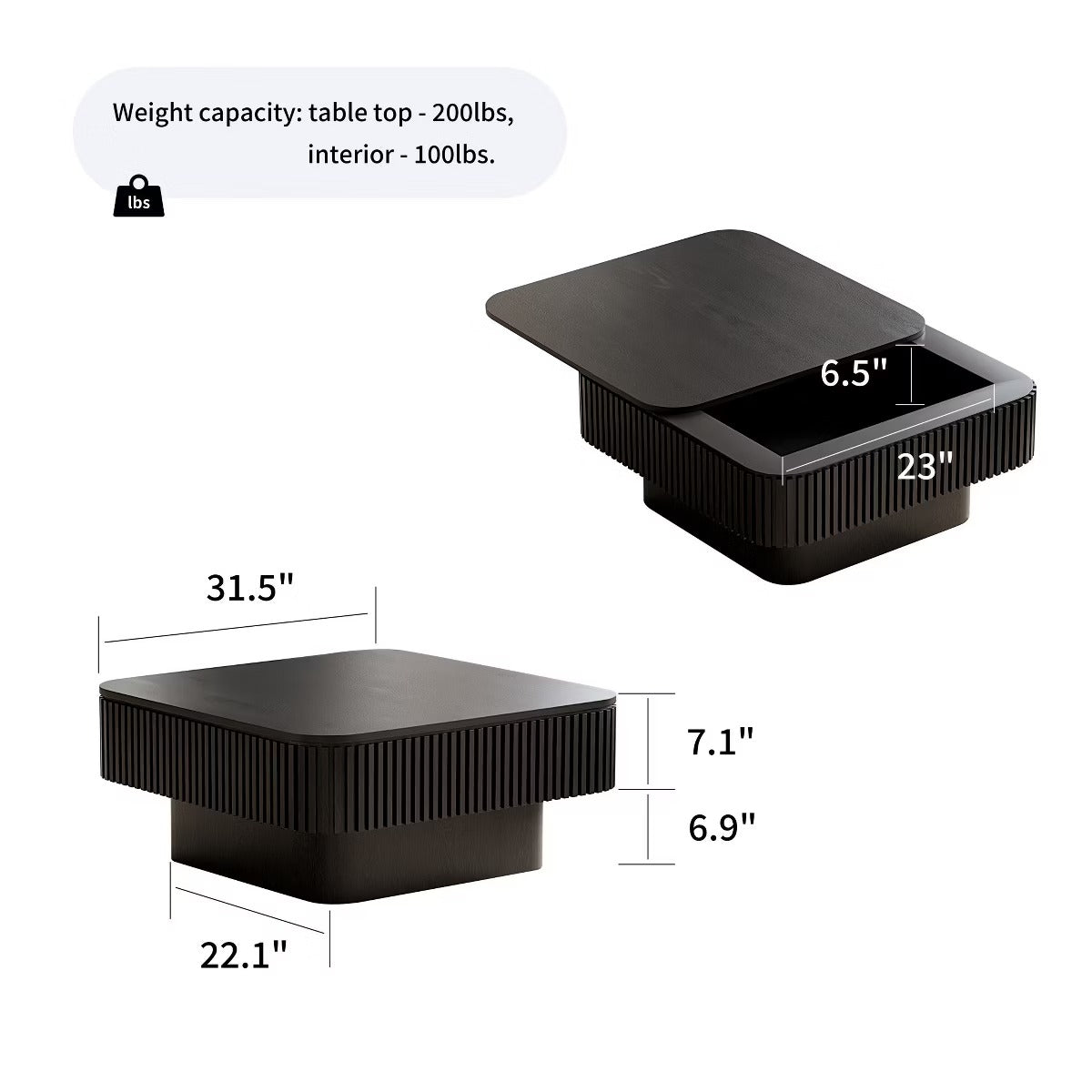 Storage Coffee Table, 31.5-Inch Square with Hidden Flip-Top Lid
