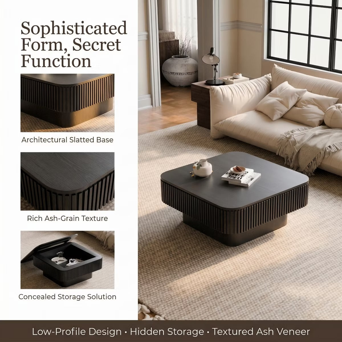 Storage Coffee Table, 31.5-Inch Square with Hidden Flip-Top Lid