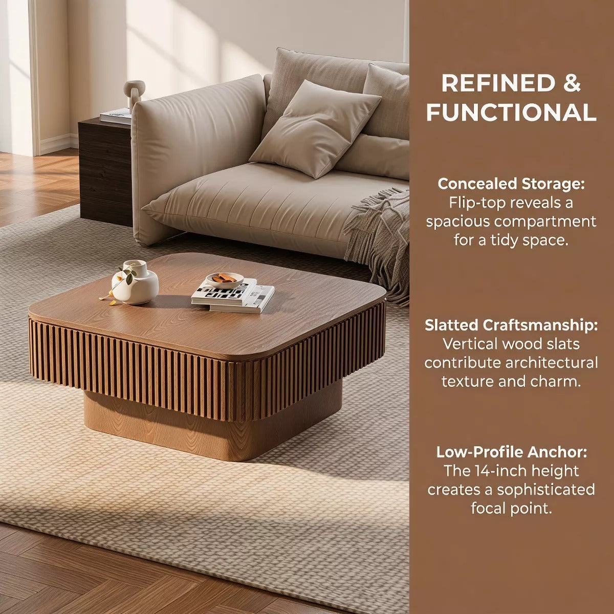 Storage Coffee Table, 31.5-Inch Square with Hidden Flip-Top Lid