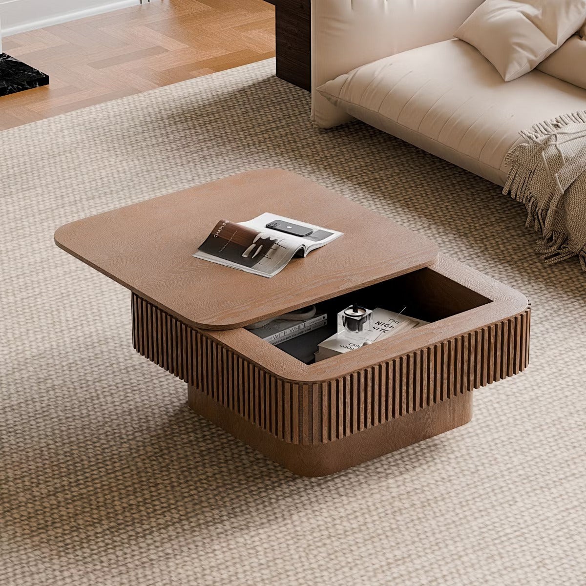 Storage Coffee Table, 31.5-Inch Square with Hidden Flip-Top Lid