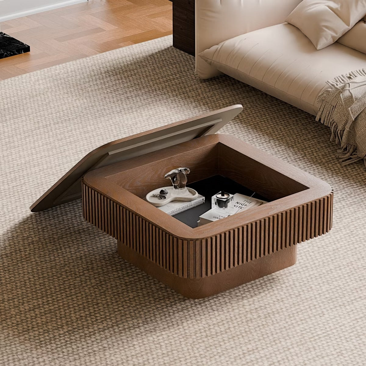 Storage Coffee Table, 31.5-Inch Square with Hidden Flip-Top Lid