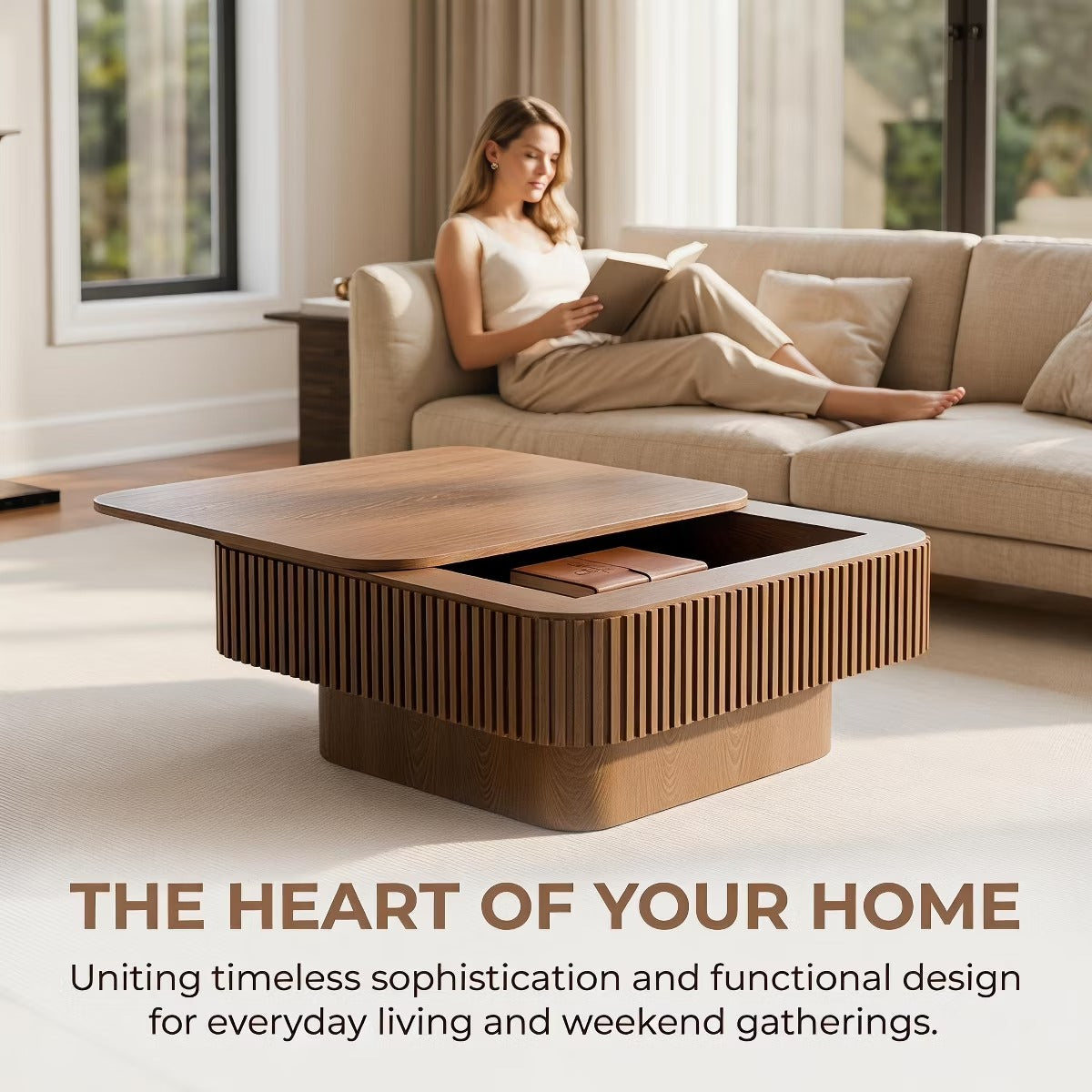 Storage Coffee Table, 31.5-Inch Square with Hidden Flip-Top Lid