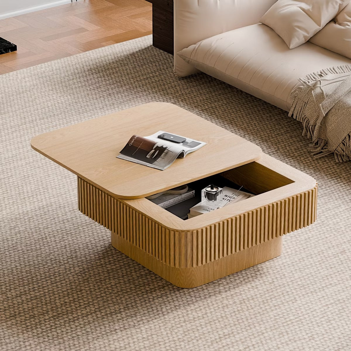 Storage Coffee Table, 31.5-Inch Square with Hidden Flip-Top Lid