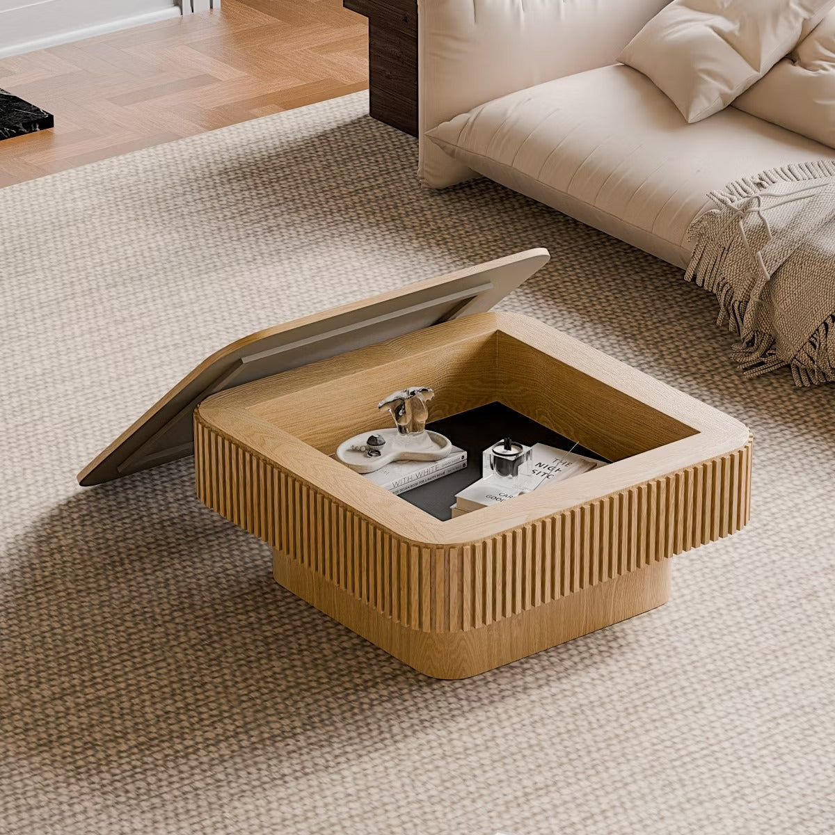 Storage Coffee Table, 31.5-Inch Square with Hidden Flip-Top Lid