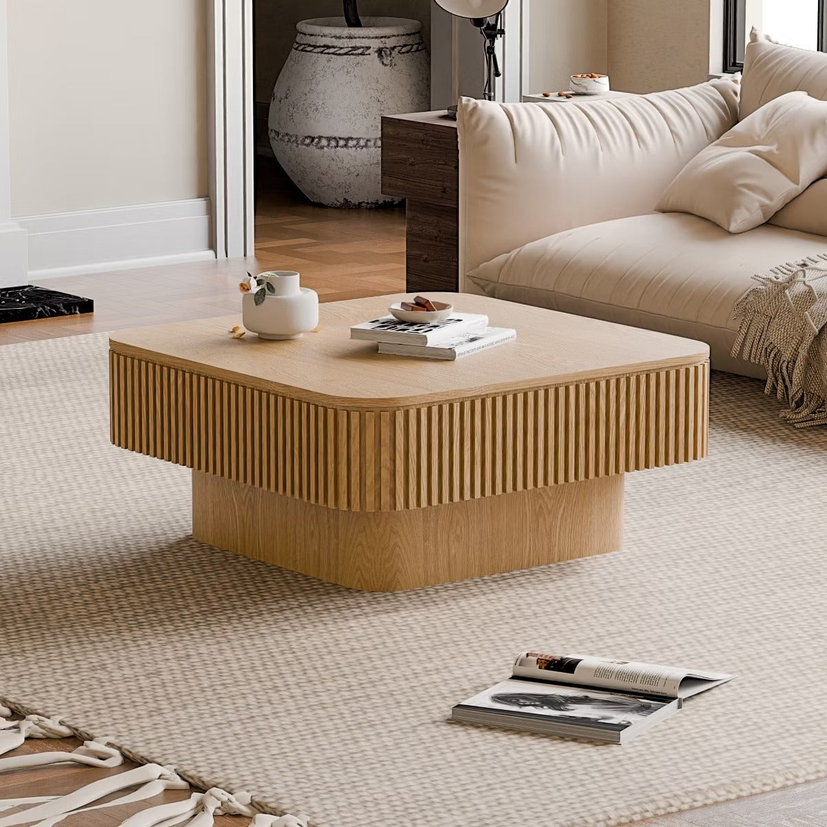 Storage Coffee Table, 31.5-Inch Square with Hidden Flip-Top Lid