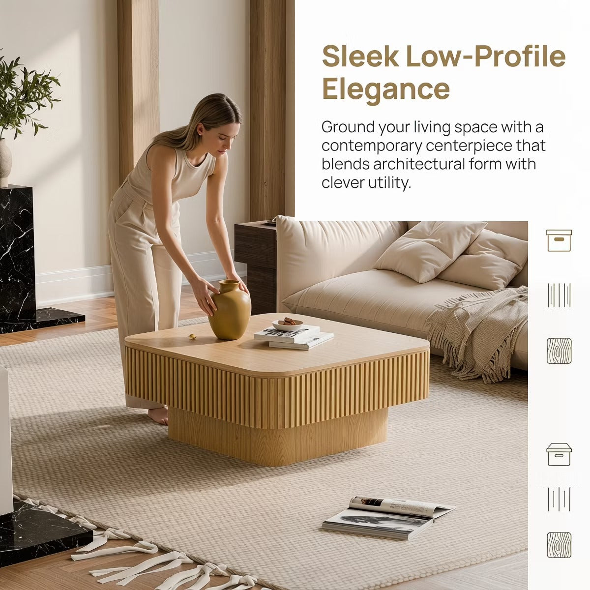 Storage Coffee Table, 31.5-Inch Square with Hidden Flip-Top Lid