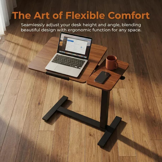 Adjustable Rolling Overbed Table with Wheels for Laptop, Bed & Sofa Use