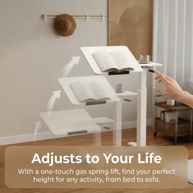 Adjustable Rolling Overbed Table with Wheels for Laptop, Bed & Sofa Use