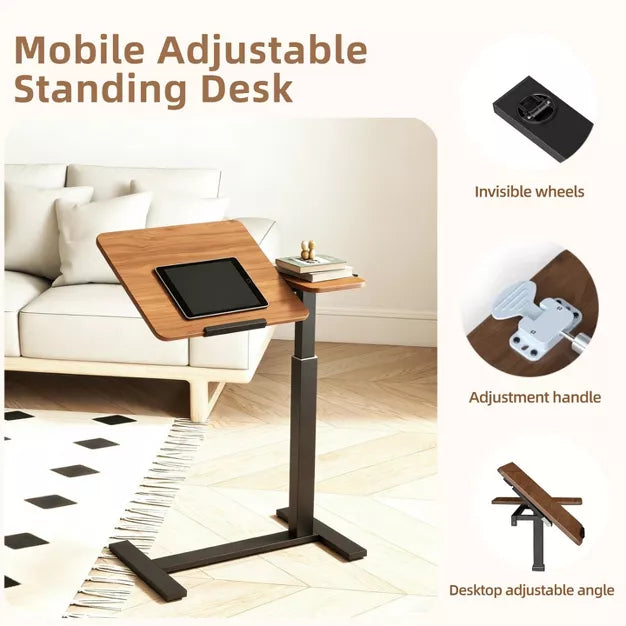 Adjustable Rolling Overbed Table with Wheels for Laptop, Bed & Sofa Use