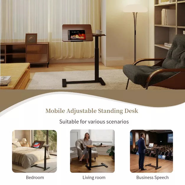 Adjustable Rolling Overbed Table with Wheels for Laptop, Bed & Sofa Use