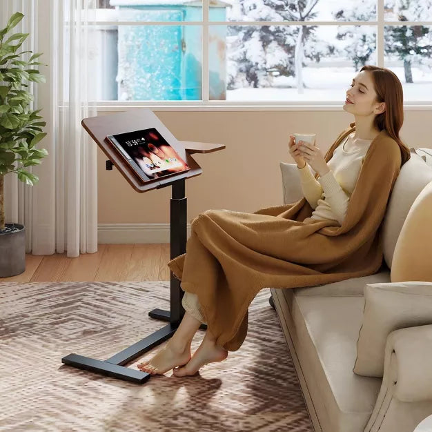 Adjustable Rolling Overbed Table with Wheels for Laptop, Bed & Sofa Use