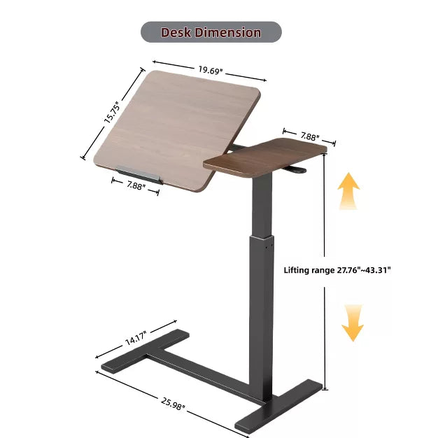 Adjustable Rolling Overbed Table with Wheels for Laptop, Bed & Sofa Use