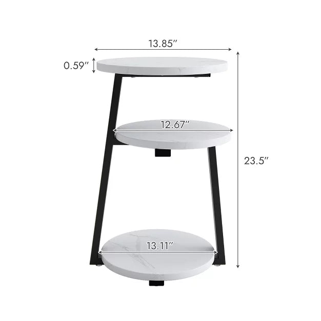 3-Tier Round Side Table with Storage for Bedroom, Living Room & Small Spaces