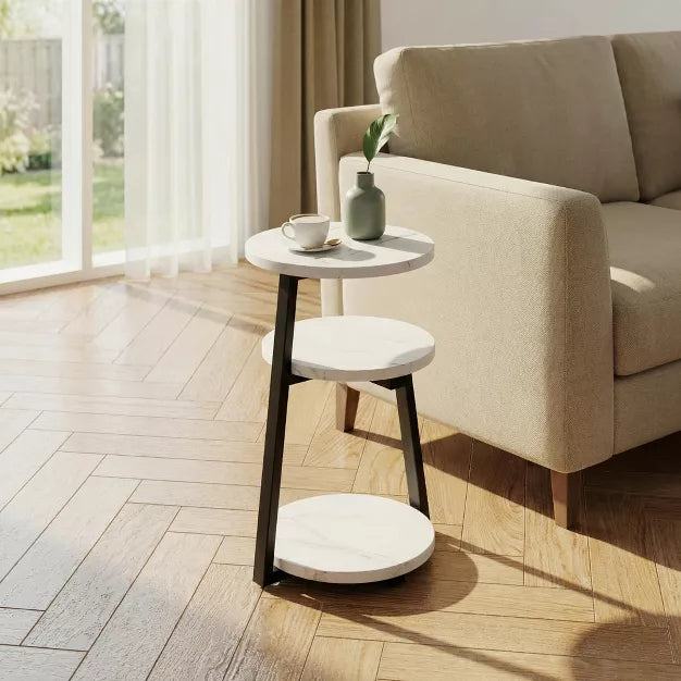 3-Tier Round Side Table with Storage for Bedroom, Living Room & Small Spaces
