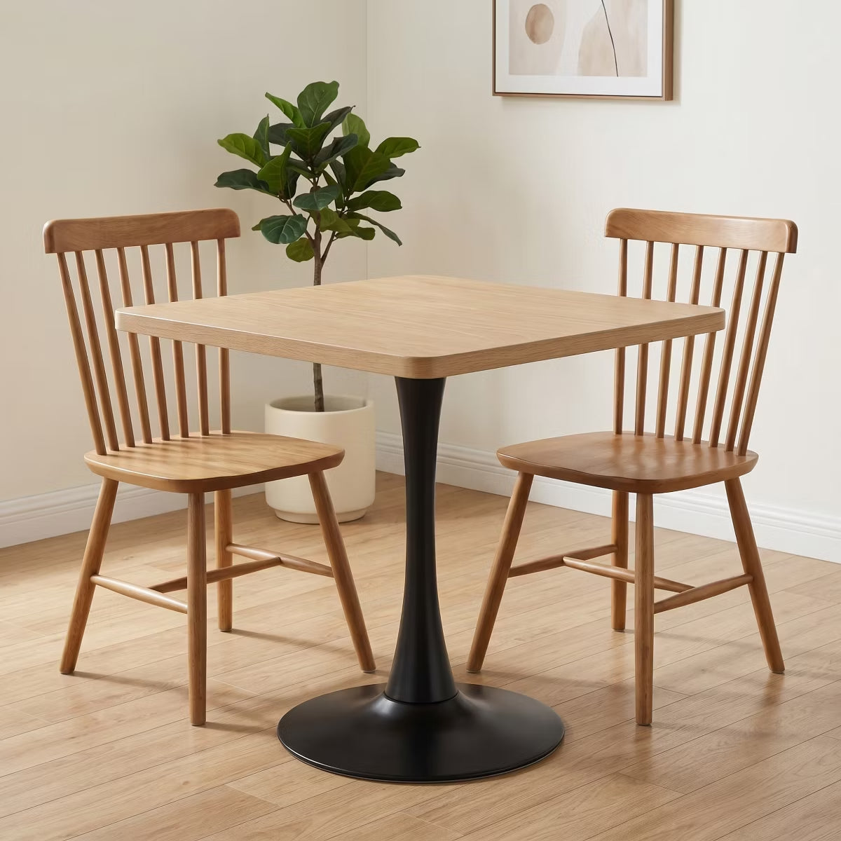 Modern Square Dining Table with Light Oak MDF Top & Tulip Base