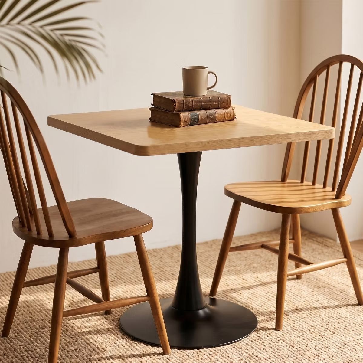 Modern Square Dining Table with Light Oak MDF Top & Tulip Base